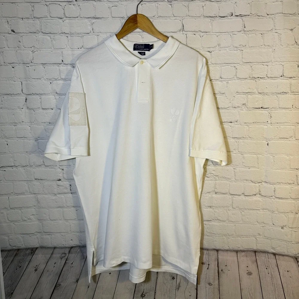 Polo Ralph Lauren Mens XXL White Tennis Crest Number 2 Patch Pique Polo Shirt